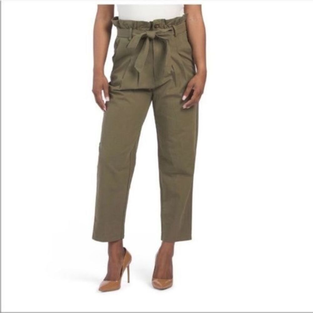 7 For All Mankind High Rise Paperbag Tapered Pants Olive Size M
